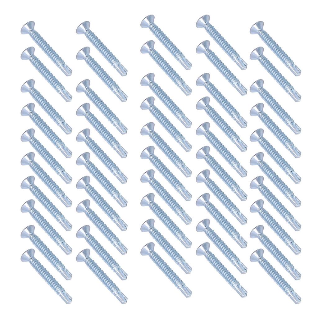50Pcs Self Drilling Screw Cross Zinc Plated Carbon Steel Fastener Hardware 4.8x38mm Flat Head