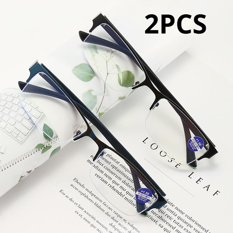 

2Pcs New Trend Reading Glasses Reading Glasses Men And Women High Quality Half Frame Diopters Business Office Men Myopia Glasses +4.0