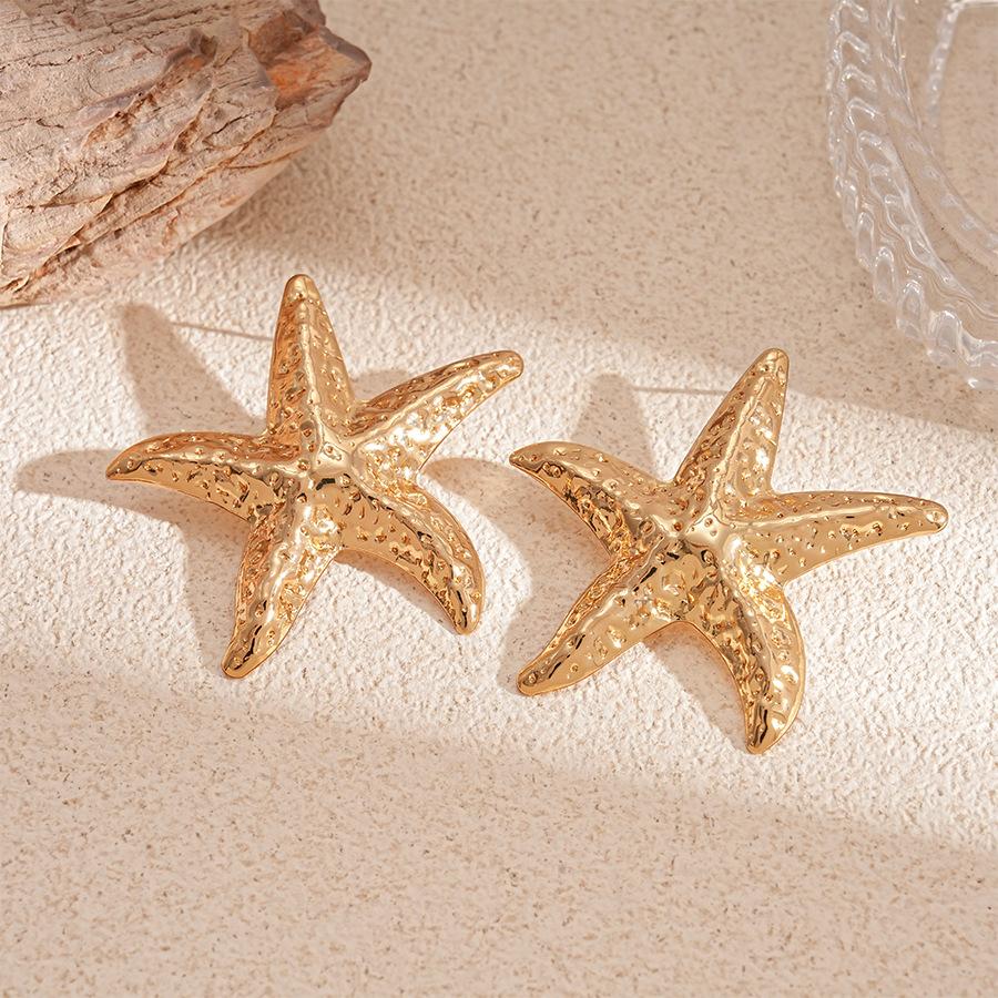 Metallic pleated flower starfish geometric irregular leaf earrings temperament earrings