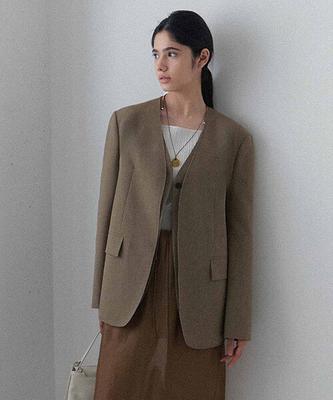 On&On Collarless Cut-Out Detail Layered Jacket New6Sj208_96
