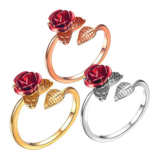 Kvinner Circlet Red Rose Åpningsblad Justerbar Kvinner Ring for Valentinsdag