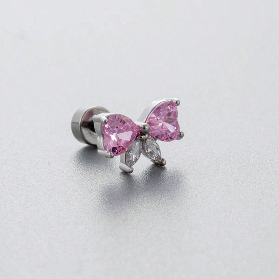 High-end and Niche Earrings Earrings Fashion Titanium Steel Butterfly Pink Heart-shaped Bow Lady Ear Studs Unique