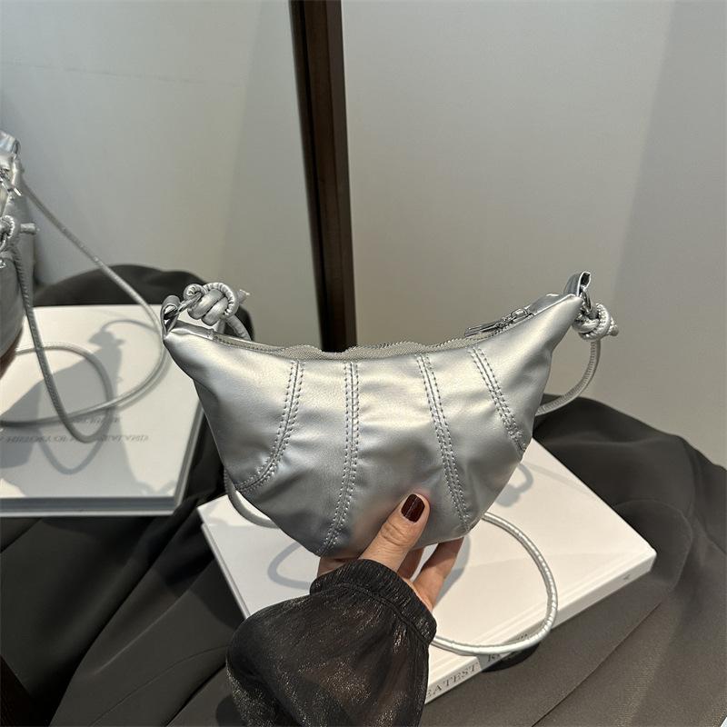 2025 autumn new solid color splicing dumpling bag retro fashion foreign style casual shoulder crossbody armpit bag