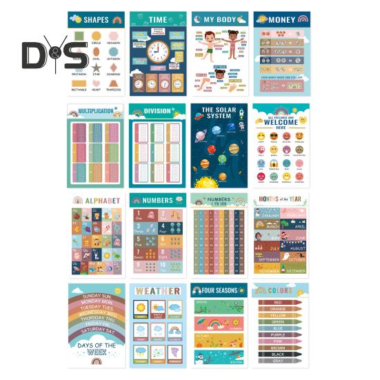 

16 шт./компл. образовательный плакат алфавит цифры животные цвет погода обучение детский сад дошкольное раннее образование настенное украшение Sets
