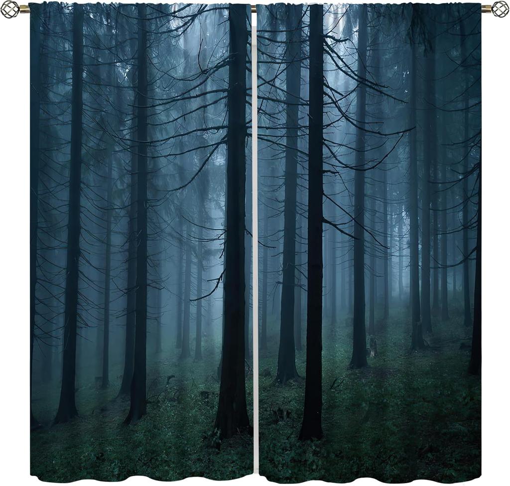 Forest Curtains Mysterious Mist Fall Nature Scenery Window Treatments Bedroom Living Room Darkening Made Of Polyester Area Decor