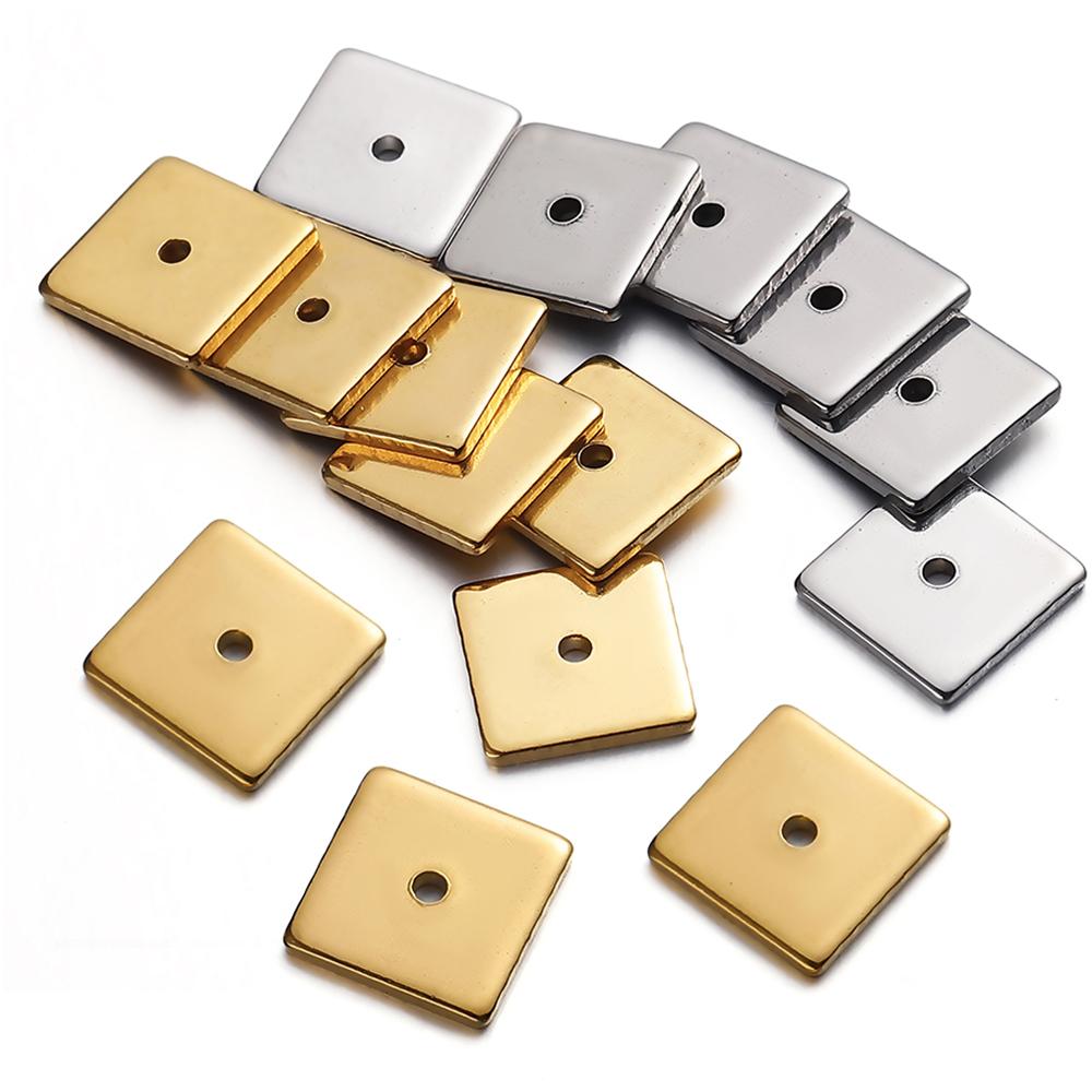 50pcs 8mm Stainless Steel Square Flat Spacer Beads Loose Beads Hole 1.3mm Gold Color Bead for Jewelry Making DIY Wholesale
