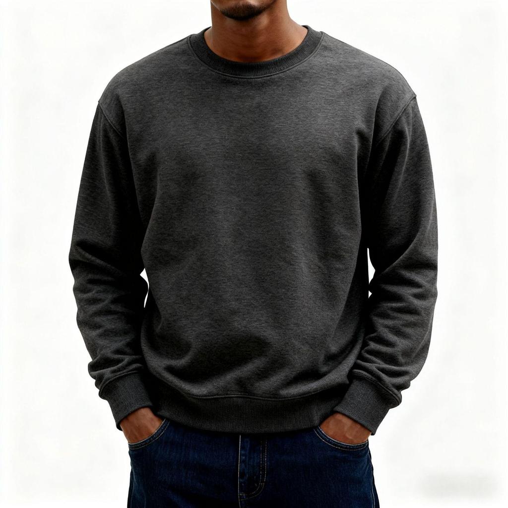 European Classic 2025 Solid Color Men's Loose Hoodie - Simple Round Neck, Autumn/Winter Long Sleeve T-Shirt