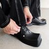 Scarpe da Uomo in Pelle Uomo Nuove Punta Quadrata Zeppa Retro Scarpe da Lavoro Primavera Autunno Scarpe Derby Basse Uomo Mocassini Casual