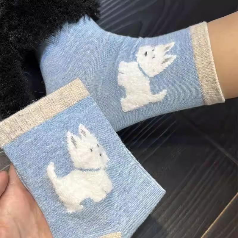 

Japanese Kawaii Cartoon Dogs Sock Fashion Middle Tube Wool Socks Soft Cotton Casual Funny Cute Hosiery Harajuku Warm Floor Socks One Size синій