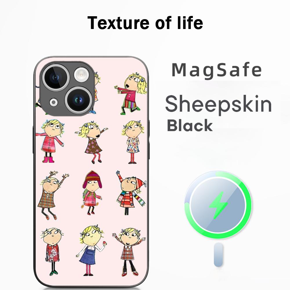 Charlie lola cartoon cute pattern desgin Phone Case For iPhone 16 15 14 13 12 11 Plus Pro Max  High-end Luxury Magsafe Sheepskin