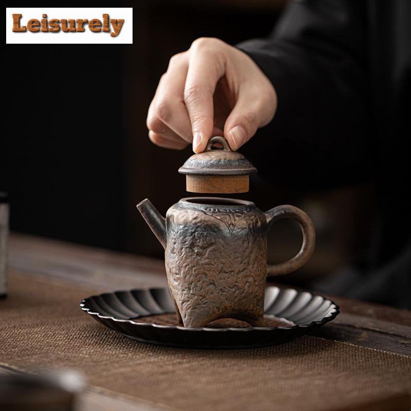 160ml Retro Old Rock Mud Teapot Ancient Early Burnt Gilded Iron Glaze Pot Chinese Tea Making Kettle Kung Fu Tea Items Ornaments