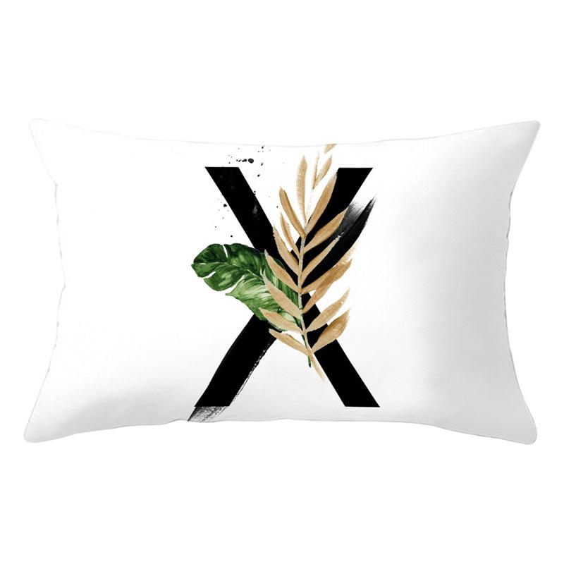 30x50cm 26 Letters Polyester Pillowcase Green Leaves Plant Cushion Cover Living Room Home Decoration Car Waist Throw Pillow Case