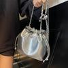 Trendy new Korean version of simple foreign style pumping belt bucket bag fashionable versatile high-end texture chain messenger bag female