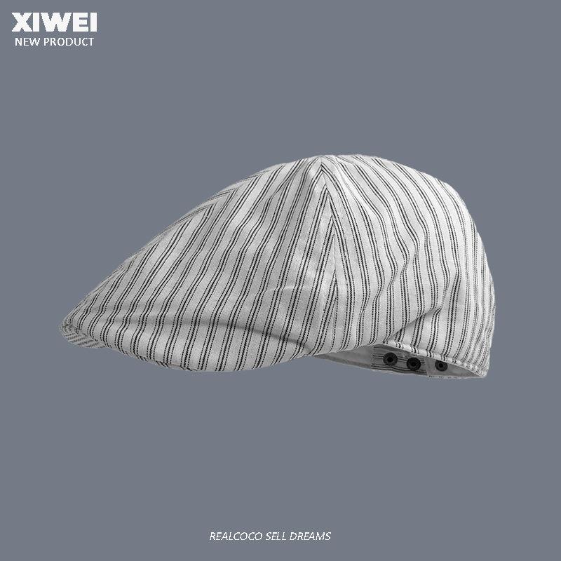 

Spring and summer literary temperament striped beret female face small newsboy hat retro painter hat versatile casual 56-58cm белый