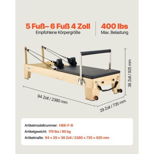 VEVOR Pilates Reformer Machine, Wooden Pilates Workout Equipment for Home Gym Studio Use, Pilates Bed with Dual Resistance- Spring & Cord