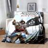 Assassin's Creed Hooded Figure Flannel Blanket Red Smoke Logo Print Soft Warm Throw For Sofa Bed Gamer Home Decor