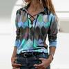 Fashion Women Prints Long Sleeve Color Matching Bandage Tops Blouses