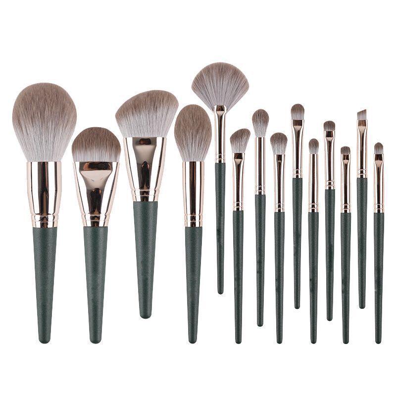Green Cloud 14-Piece Soft Bristle Makeup Brush Set for Beginners – Eyeshadow & Powder Brush
