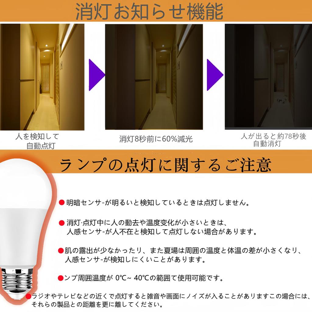 Motion Sensor Light Bulb, LED Bulb, E26 Base, Warm White (60W100W Equivalent), Light Sensor, Automatic OnOff Notification, for Hallway, Entryway,