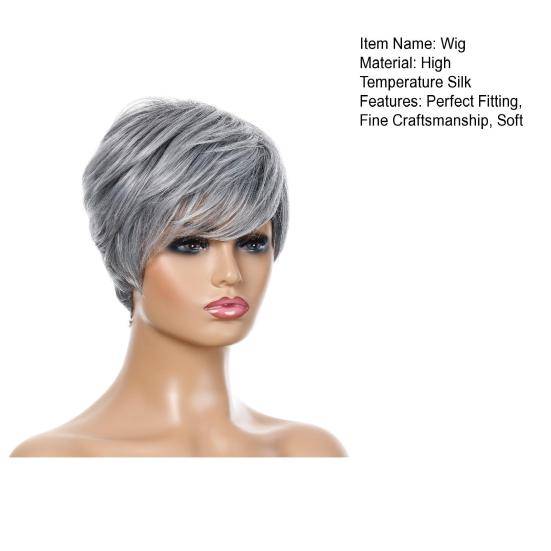 Colored Wig Natural Silver Grey Color Fluffy Realistic Trendy Cosmetics Accessory High Temperature Silk Short Hair Women Wig