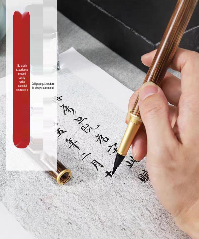 Sandalwood Handle Soft Brush Pen for Calligraphy Practice - Chinese Style with Ink Cartridge and Engraving.
