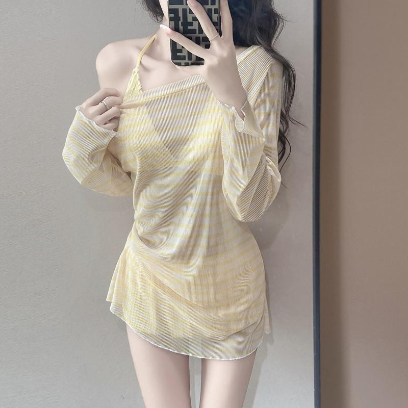 Pure Desire Lazy Style Hot Girl Blouse Bikini Split Three-piece Sexy Long-sleeved Swimming Suit Female