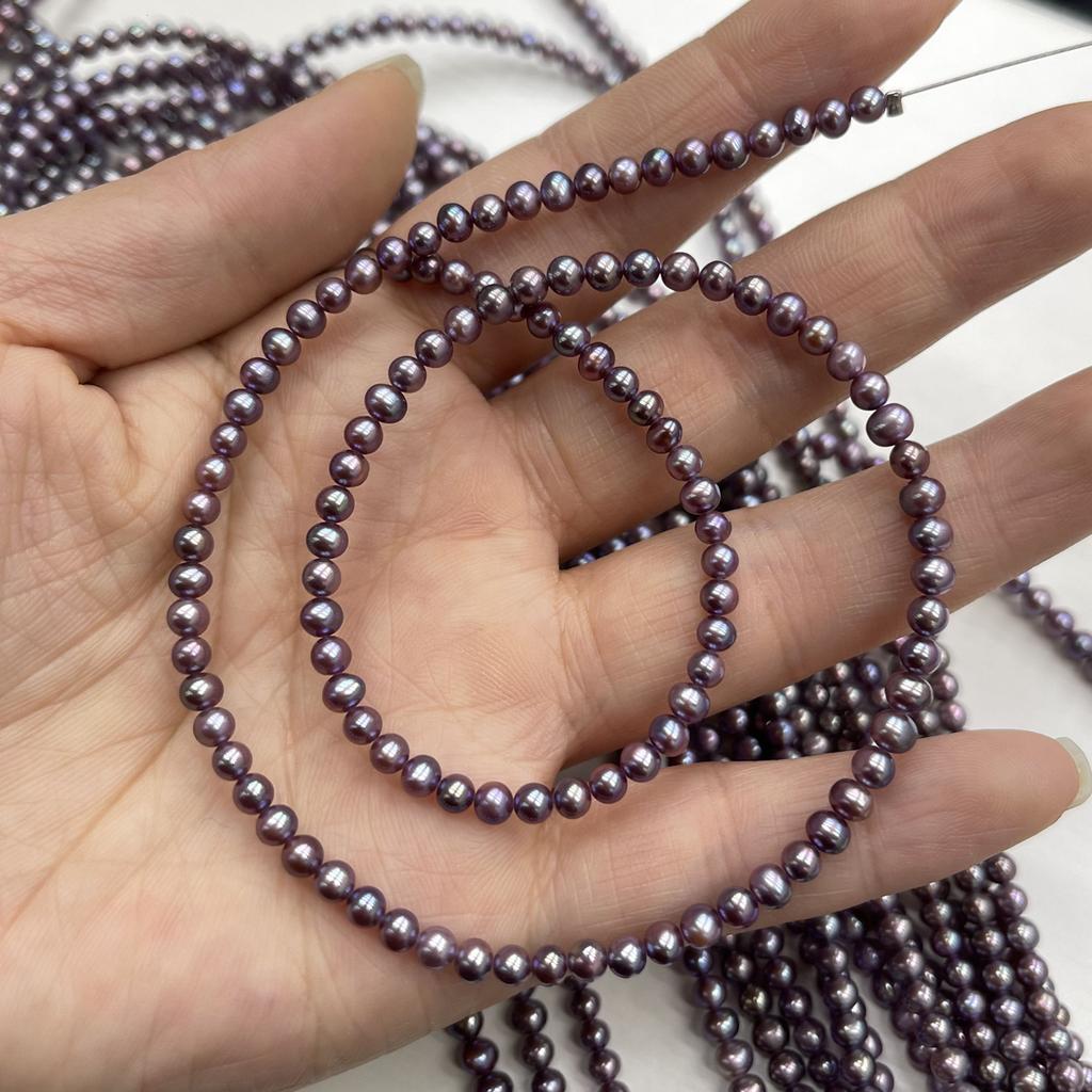 1String, Small Purple Pearl, 3-3.5mm, Natural Freshwater Pearl Beads for Jewelry Making DIY Necklace, Bracelet Accessories, Festive Crafts 36cm