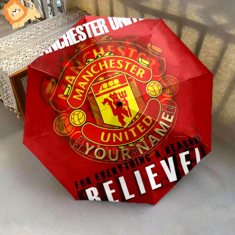 1 PC Automatic Folding Umbrella - Manchester United F Custom Name Pattern, Portable & Foldable Design with 8 Ribs, Christmas Birthday Gifts
