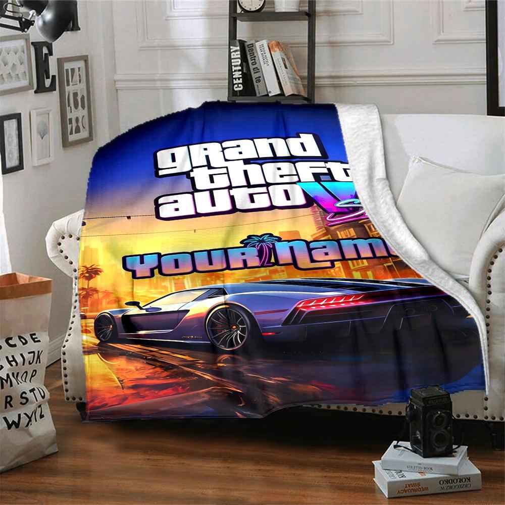 Grand Theft Auto Text individualisieren Decke Überwurf Personalisierte Decke Ultra-Weich Groß für Wohnzimmer Picknicks Nickerchen Sofa Vier Jahreszeiten Universell