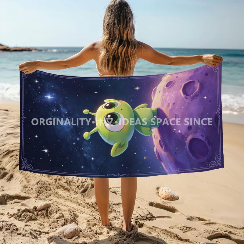 Süßes Alien-Galaxie-Strandtuch Gemustert Sonnenschutz Und Winddicht Geeignet Für Schwimmbad Camping Reise Decke