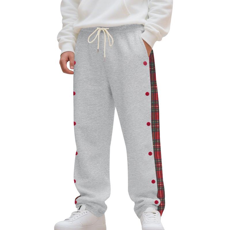 Autumn and Winter Men's Casual Pants High Street Heavyweight Loose Simple Splicing Casual Sports Button Sweatpants Men