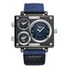 Square Watch with Three Time Stylish Sports Watch with Leather Gift for Fashion Accessory Men's Zones, Strap, Waterproof, Blue, Casual, Business,