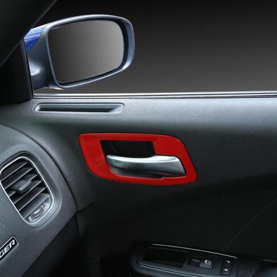 For Dodge Charger 2015- Red Inner Door Handle Bowl Cover Trim Accessories 4P