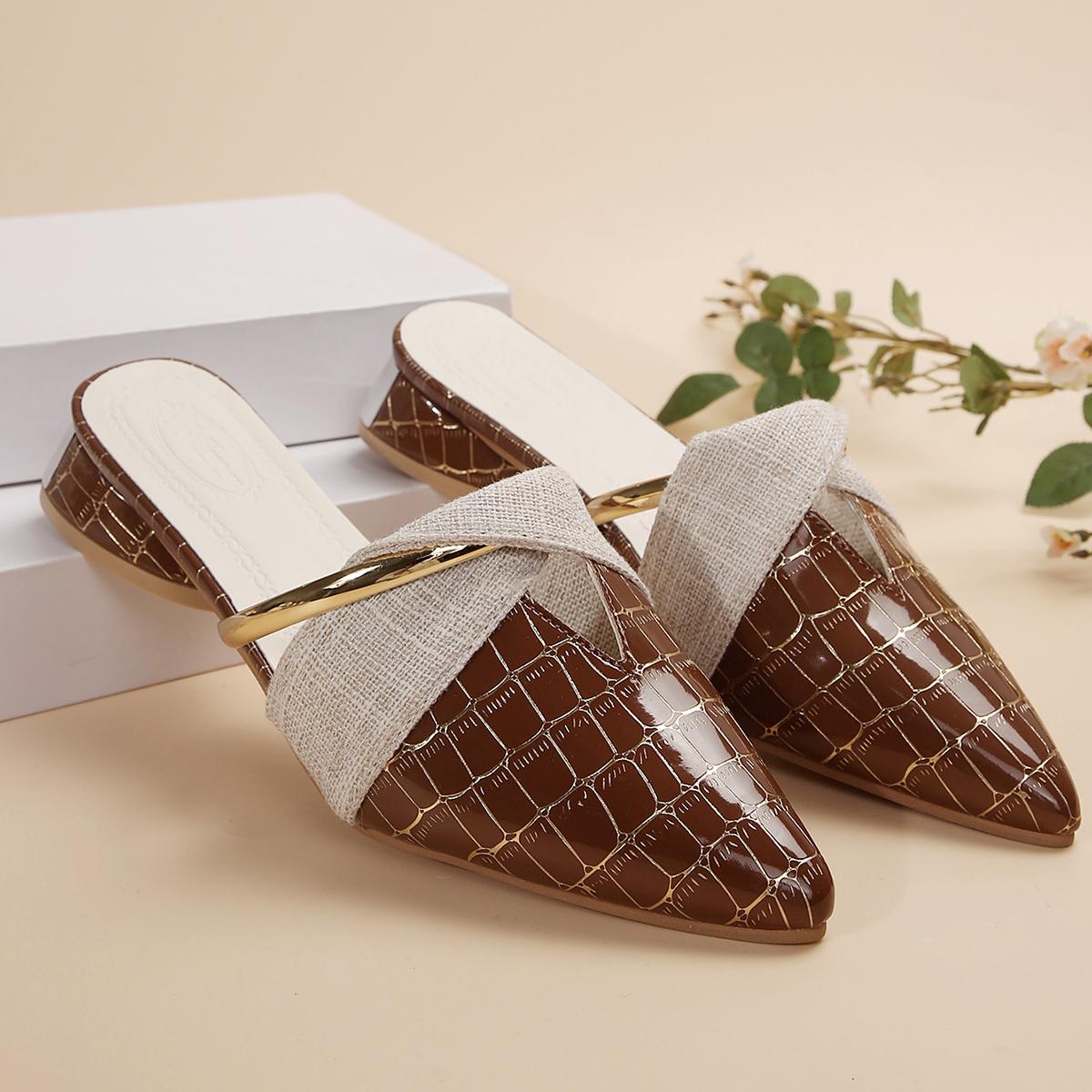 

Женские тапочки с острым носком из кожи в клетку, модные, повседневные, для поездок на работу и отдыха, дизайнерская женская обувь больших размеров 42