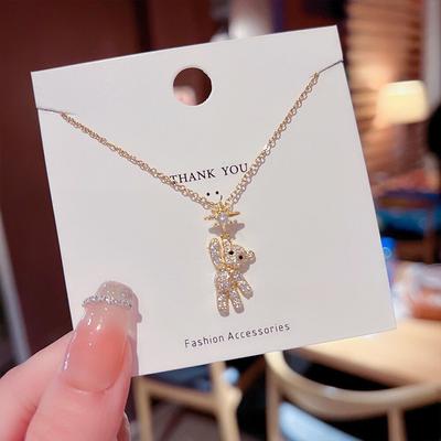 Collane con orso adorabili per donne con zircone cubico intarsiato, catena da collo dorata, collane femminili, ciondolo con gioielli carini