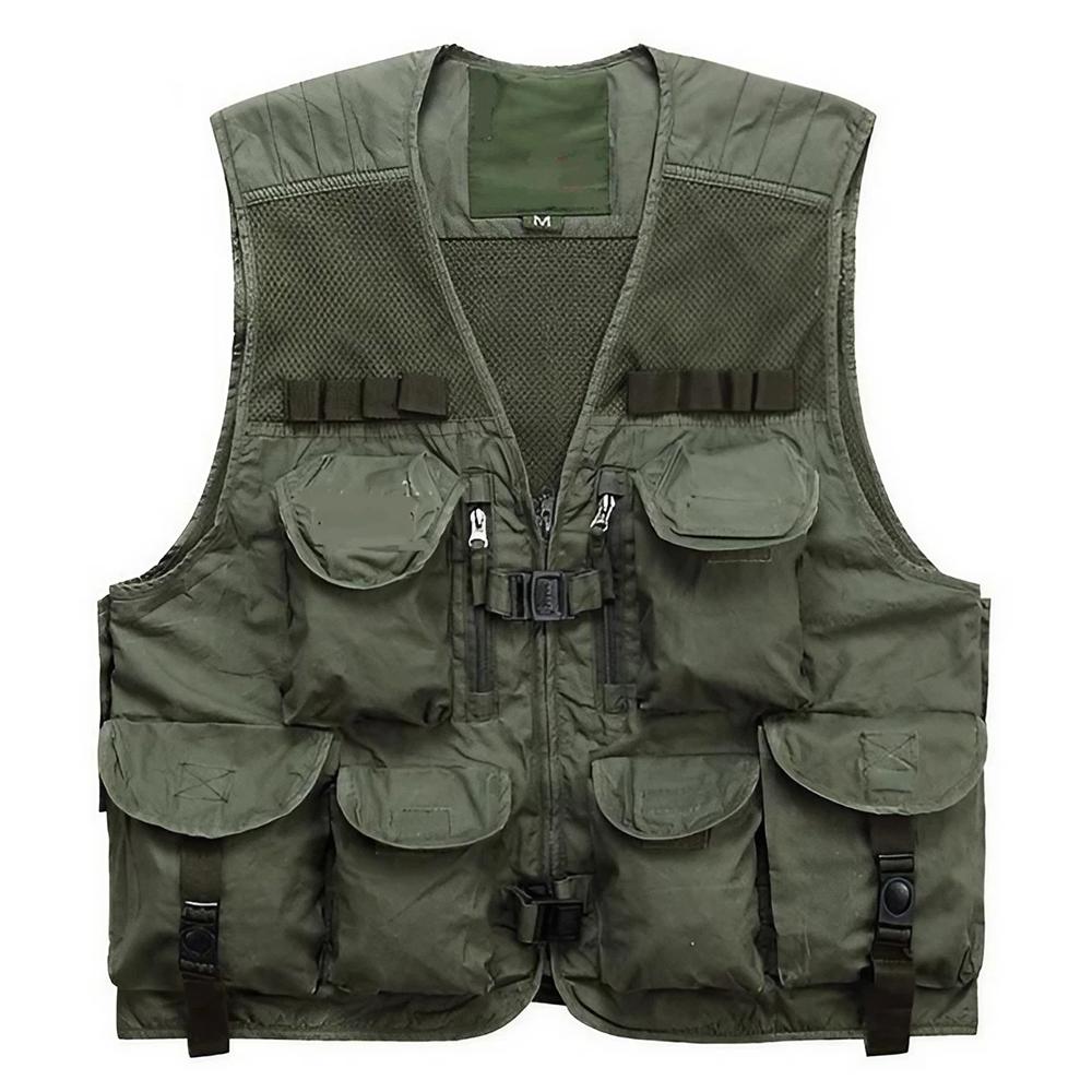 High Quality Mens Fishing Vest 10 Pockets Breathable Mesh Ideal for Outdoor Fishing Hunting L зелёный
