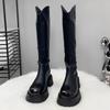 Long Women's Boots Flats Platform Knee High Leather Shoes  Chelsea High Boots New Goth Trend Walking Fashion Mujer De Botas