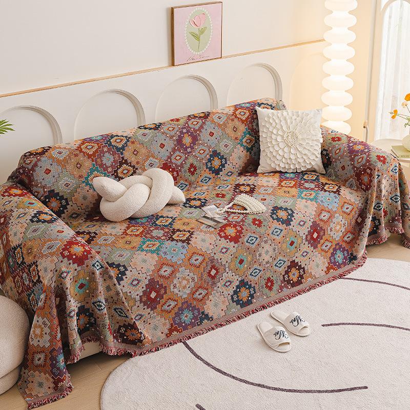 Ethnic Style Sofa Cover Blanket All Cover Geometric Floral Pattern Jacquard Sofa Cover Upholstered Sofa Seat Covers S074