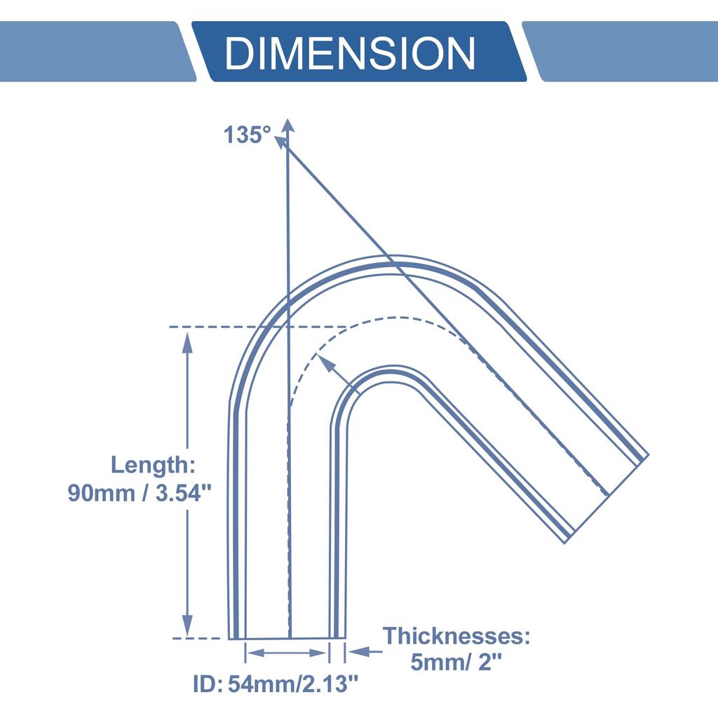 X AUTOHAUX 1pcs 54mm/2.13" ID 90mm/3.54" Length 135 Degree Black Car Silicone Hose Hose Universal