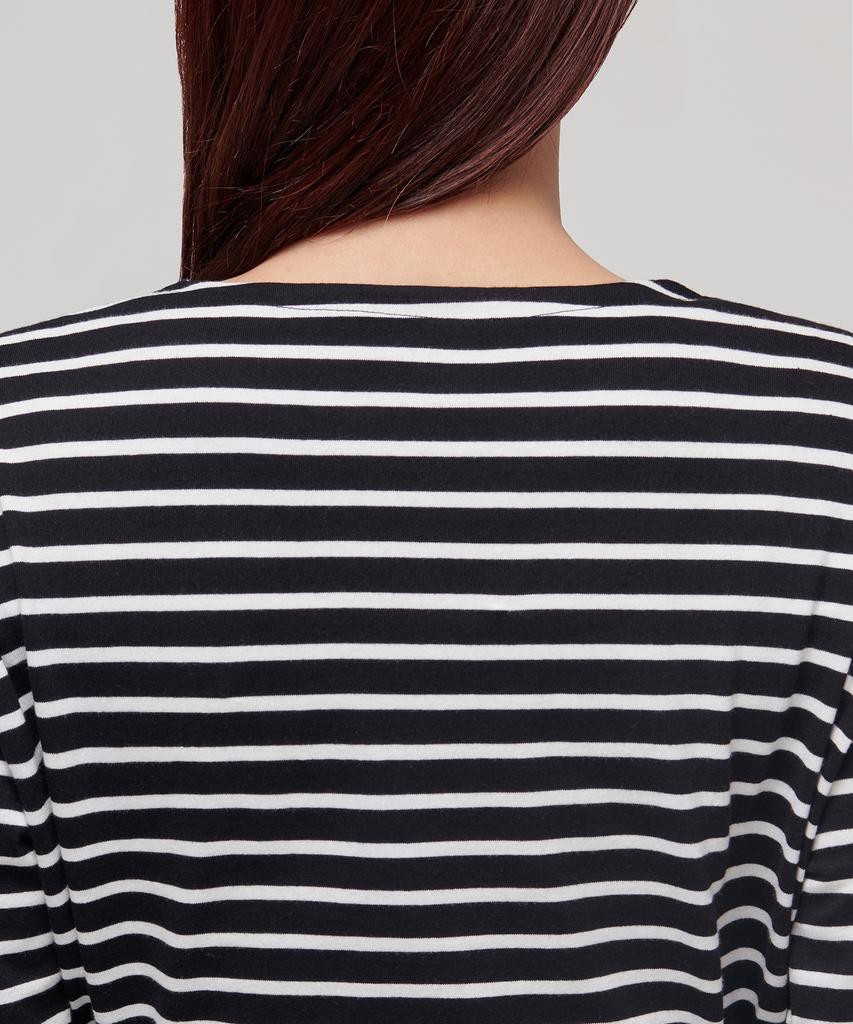 MUSINSA STANDARD WOMAN Women'S Striped Boat Neck Long Sleeve T-Shirt [Black/Ivory]
