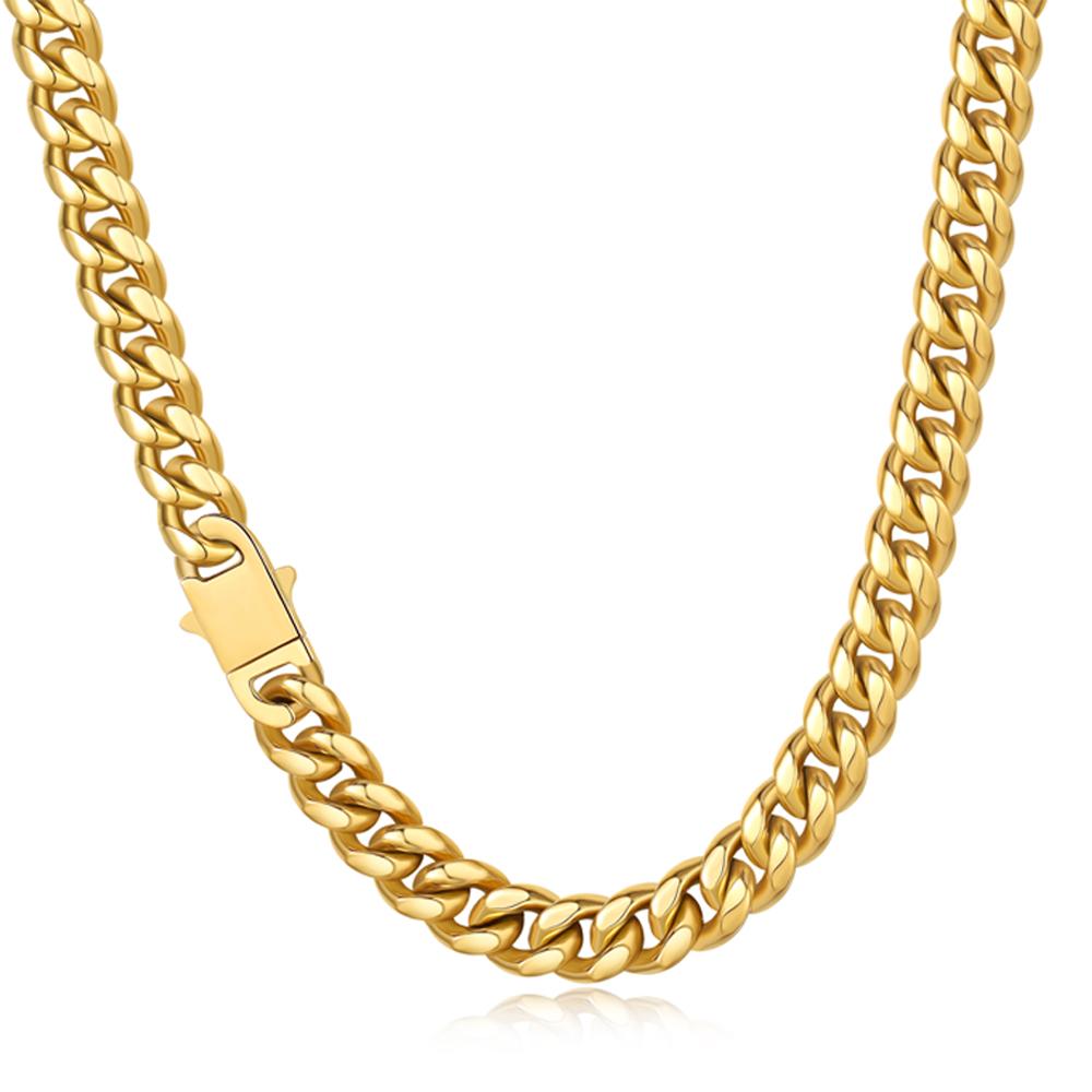 18K Gold Filled Necklace for Men 8mm/10mm Chunky Miami Cuban Chain Curb Link Men Bracelet