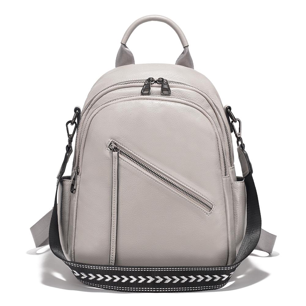 Zency Women's Medium Genuine Leather Backpack with Roomy Zip Pockets