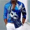 Men's Mask Printed Long Sleeve Shirts Casual Cardigan New Button Holiday Fashion Shirts