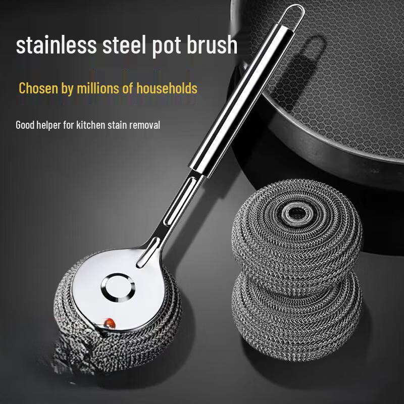 Long Handle Stainless Steel Pot Cleaning Brush