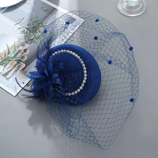Vintage Style Pillbox Hat with Faux Pearls Mesh Feather Decor Hair Topper Headwear Weddings Events Hair Accessories
