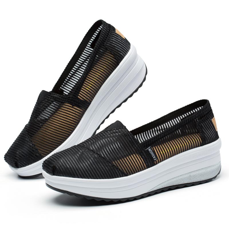 Fashion Women Leisure Sports Comfortable Platform Breathable Mesh Lightweight Summer Walking Shoes Anti Slip Thick Soled Casual Shoes