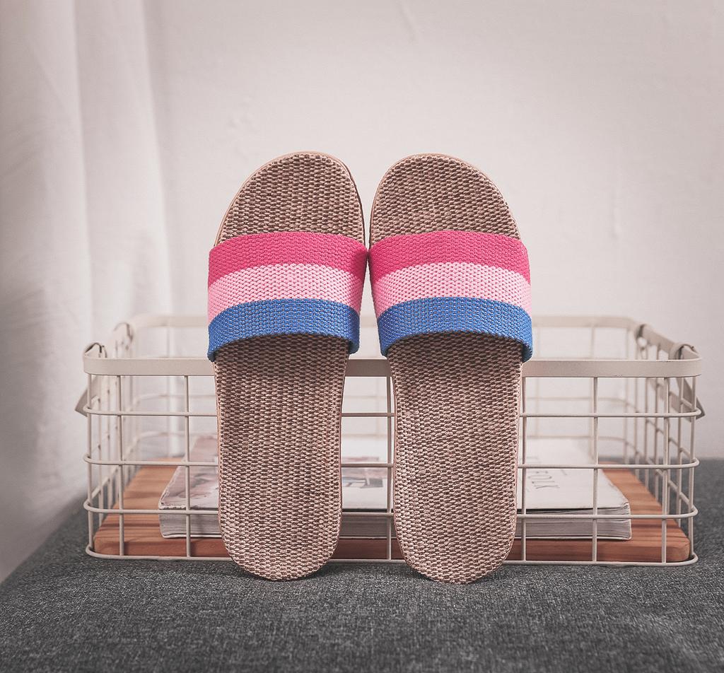 Linen Slippers, Home Couple Indoor Slippers, Wooden Floor Cotton Linen Home Shoes, Non-slip, Thick Bottom, Summer Sandals