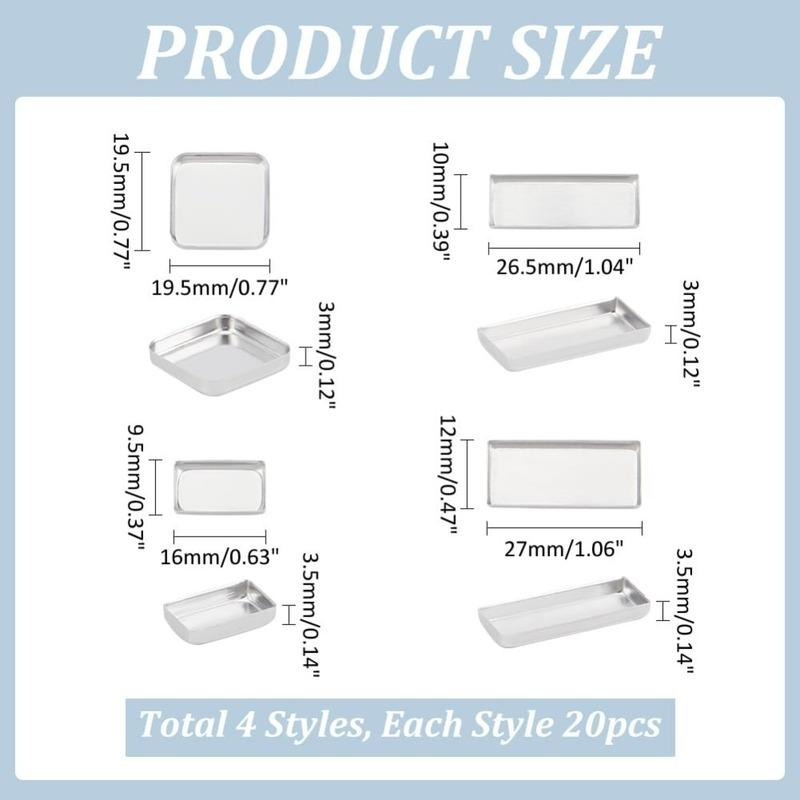 80 Stück Leere Metallpfännchen 4 Größen Aluminium Leere Lidschattenpfännchen Rechteckige Lippenstiftpalette für Make-up Kosmetik 0,7~1x0,3~0,7 Zoll