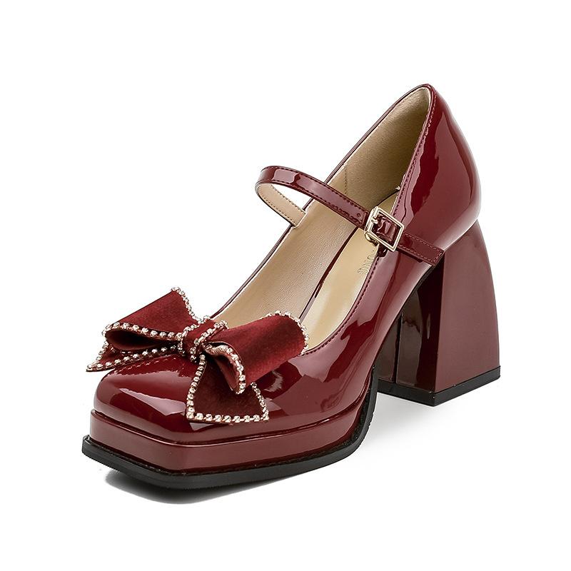 Mary Jane High Heels Women's Lace Bow Single Shoes 2025 Spring New Shallow Mouth Women's Shoes Small Height