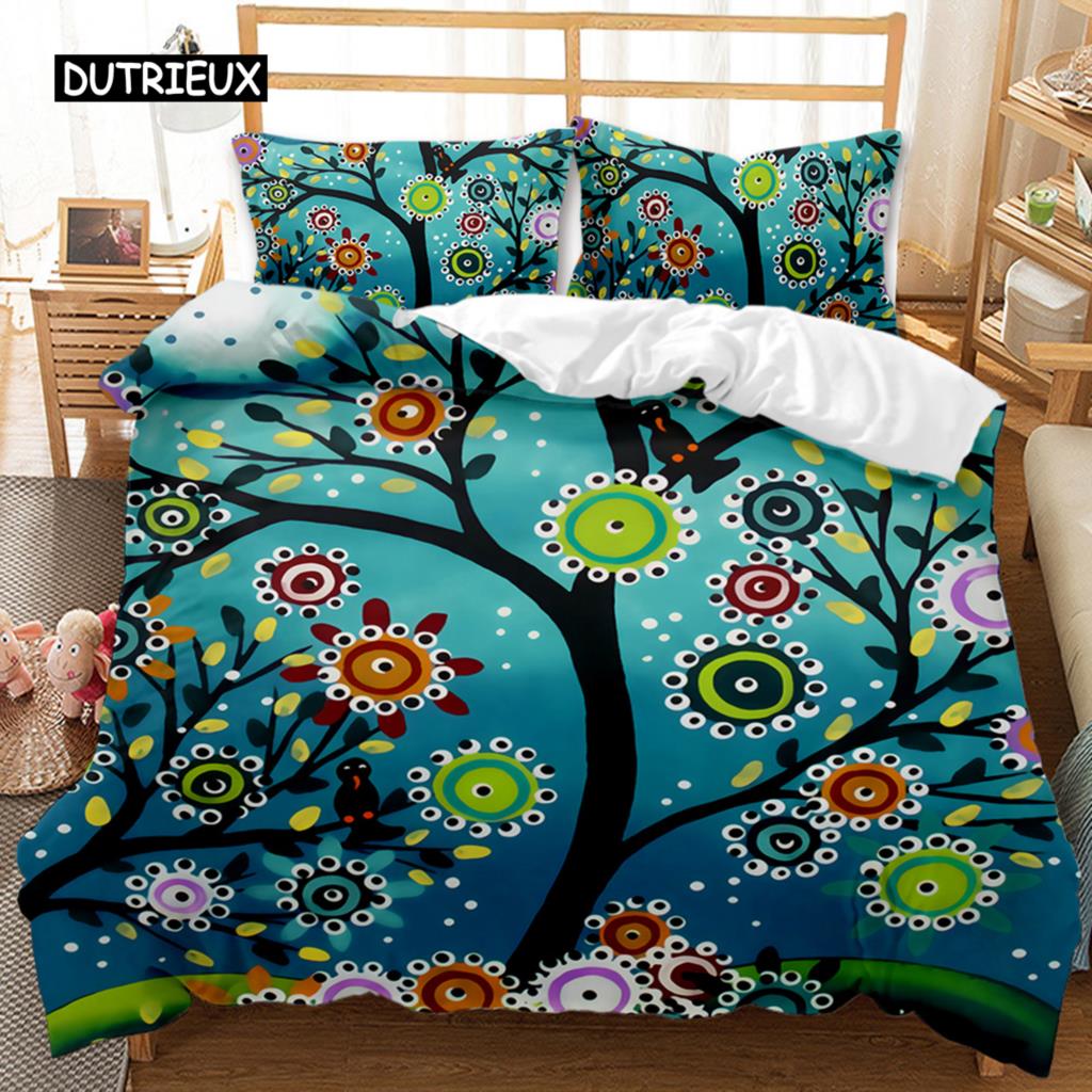 Träd Påslakan Bohemisk Skog Lyckoträd Täcke Örngott Sängkläder Set Twin Dubbel Queen King Size Polyester Täcke